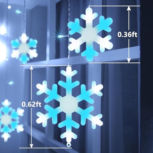 Christmas Snowflake Lights, 10.66ft 168 LED Icicle Lights Outdoor with 14 Drops, 8 Modes Waterproof Connectable Christmas Light for Eaves Wedding Garden Yard Indoor Xmas Decor (White & Icicle Blue) - Image 4