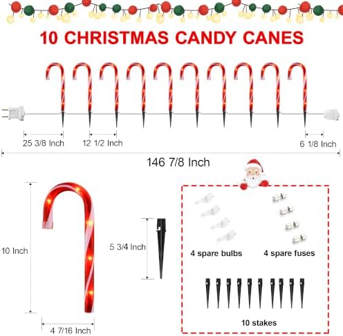 10" Christmas Candy Cane Lights (10PCS) for Landscape Decoration,Red & White Pathway Makers Lights (Include Stakes) - Image 2