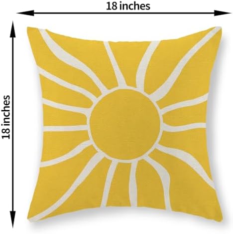 Summer Pillow Covers 18x18 Inch Set of 2, Yellow Sun Decorations Outdoor Throw Pillows Boho Summer Sunshine Sunrise Pillowcase Linen Decor Square Modern Farmhouse Cushion Case for Couch Sofa - Image 6
