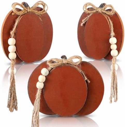 Cinnvoice 3 Pcs Fall Pumpkin Decor, Brown Wooden Tabletop Signs, 4.7 in by QinYee