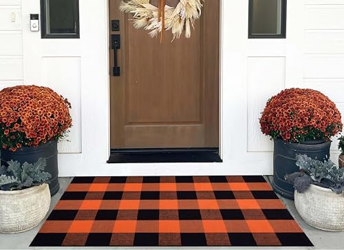 Halloween Layered Doormat 27.5"x43.3",Orange and Black Door Mats Outdoor - Image 5