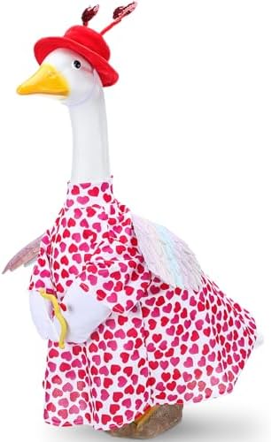 Cutecrop Valentine Porch Goose Outfits for 23" High Cement or Plastic Patriotic Pink Heart Goose Outfit Romantic Valentines Clothes Costume for Lawn Outdoor Yard Garden Outdoor Decor(Arrow Angel) by Cutecrop