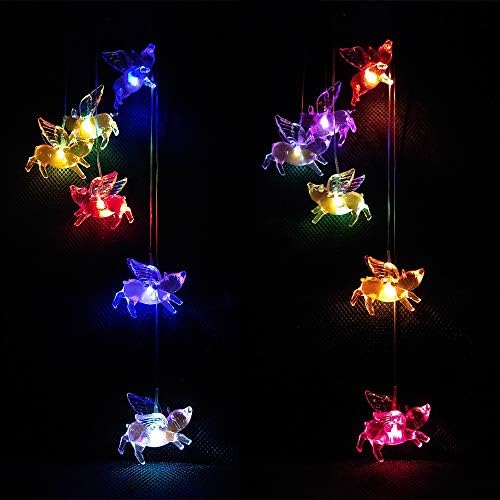 Solar Flying Pigs Wind Chimes Outdoor - Waterproof Solar Powered LED Changing Light Color Fly Pigs Mobile Romantic Wind-Bell for Home,Balcony,Party,Festival,Night Garden Decoration(Blackboard) - Image 5