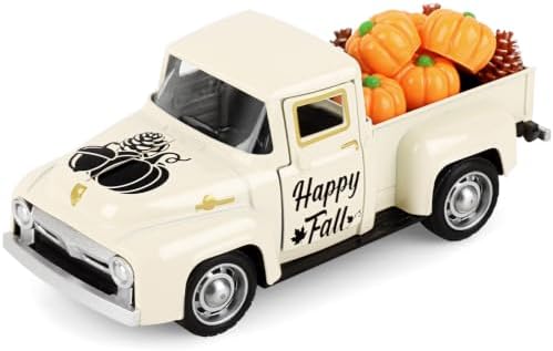 Fall Thanksgiving Pumpkin Truck Mini Metal Truck for Fall Tiered Tray Decor by Hooqict