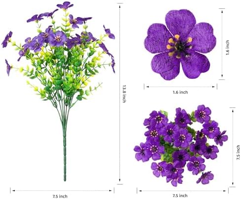 HyeFlora Artificial Flowers for Outdoor Indoor Garden Home Decoration, Faux Flower Daisy with Eucalyptus Leaves Fake Plants Greenery Boxwood Porch Patio, 12 Bundles (Purple 2) - Image 3