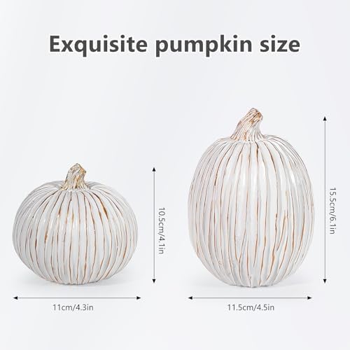 2Pcs Halloween Pumpkin Artificial Resin Pumpkins Decor for Mantel Harvest Autumn Tabletop Decoration Gold Fall Pumpkin Decorations Thanksgiving Table Centerpieces (Set B, ONE Size) - Image 3