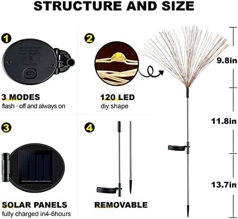 YOTOZU 2 PCS Solar Firework Light, Outdoor Solar Garden Decorative Lights 120 LED Powered 40 Copper Wires String DIY Landscape Light for Pathway (Multi-Color) - Image 5