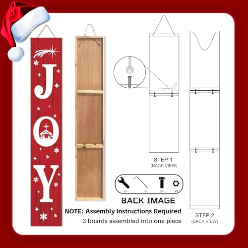 Christmas Porch Sign JOY 47" Winter Large Welcome Porch Sign Xmas Decor for Home Front Door Farm Yard Party Decor (Red) - Image 4