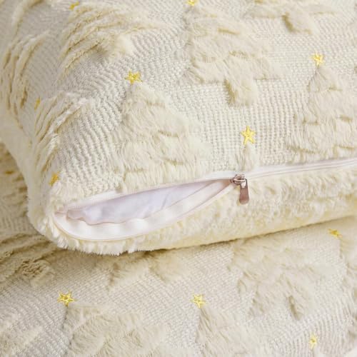 Softalker Christmas Pillow Covers 20x20 Set of 2, Beige Xmas Tree Decor - Image 3