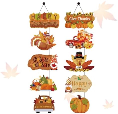Fall Thanksgiving Door Sign, Wooden Harvest Decorations, Indoor Outdoor Farmhouse Porch Decor (10) by BWFY