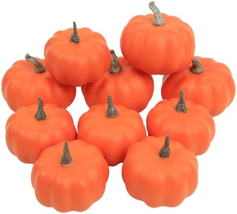 10Pcs Fake Pumpkins Fall Thanksgiving Decorations,Orange Plastic Pumpkins Home Decor, Artificial Mini Pumpkin for Decorating Autumn Harvest Outdoor Indoor Fall Decor Centerpiece Table Decorations by Ghrdopy