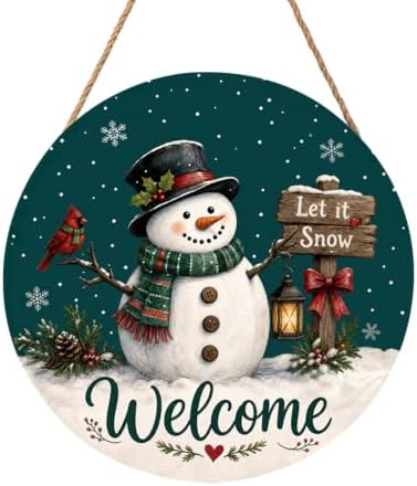 Winter Welcome Sign for Front Door Decor Christmas Snowflake Snowman Round Outdoor Hanging Wooden Door Sign for Porch Xmas Holiday Farmhouse Wreath Hanger Sign for Outside Indoor Wall Decoration 12"X12" by Unknown