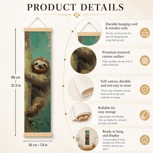 Sloth Porch Decor Banner, 31.5 x 7.8 Inch Canvas Hanging Banner with Wooden Rods, Jungle Animal Wall Accent for Nursery, Playroom, Classroom, Patio, Indoor Outdoor Display - Image 2