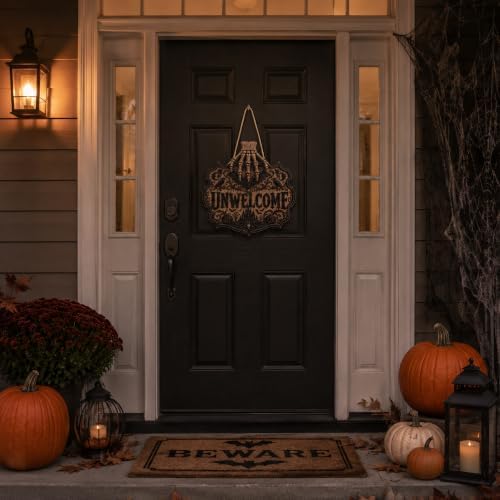 Halloween Decorations - Gothic Unwelcome Wooden Sign for Front Door - Image 7
