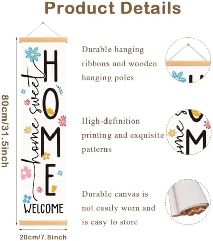 Home Sweet Welcome Porch Banner, Floral Hanging Door Banner, Rustic Seasonal Welcome Banners for Front Door Indoor Outdoor Decor, Party Decorations for Farmhouse Yard Home Classroom - Image 2