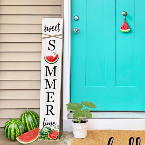 Summer Watermelon Porch Sign Sweet Summer Time Welcome Sign For Front Porch, Cute Fruit Home Decor Welcome Sign for Indoor Outdoor Garden Wooden Vertical Sign For Patio Front Door Wall Yard - Image 5