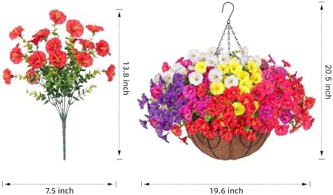 Artificial Faux Hanging Flowers Plants Basket for Outdoors, Silk Morning Glory with Eucalyptus in Planter Look Real UV Resistant Fake Flowers for Porch Outside Patio Balcony Yard Indoor Fall Decor - Image 6