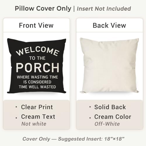 PANDICORN Farmhouse Throw Pillow Cover 18x18 Welcome to the Porch, Black - Image 4