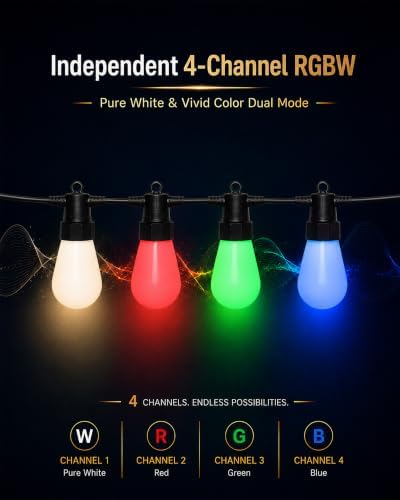Outdoor String Lights, ST14 Milky White Smart Color Changing LED Patio Lights with App & Remote, IP65 Waterproof Shatterproof Hanging Lights for Party (50FT) - Image 7