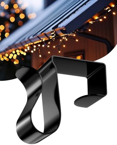 Gutter Clips for Hanging Outdoor Lights: 50 Pcs Metal Black Christmas Light Clips for outside String Lights - Weatherproof Gutter Clips for Xmas Halloween Seasonal Rope Mini Decoration Lights by %28ApeBest%29