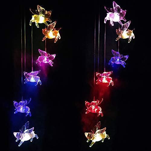 LED Solar Fly Pigs Wind Chimes Outdoor - Waterproof Solar Powered LED Changing Light Color 6 Flying Pigs Mobile Romantic Wind-Bell for Home, Party, Festival Decor, Night Garden Decoration - Image 6