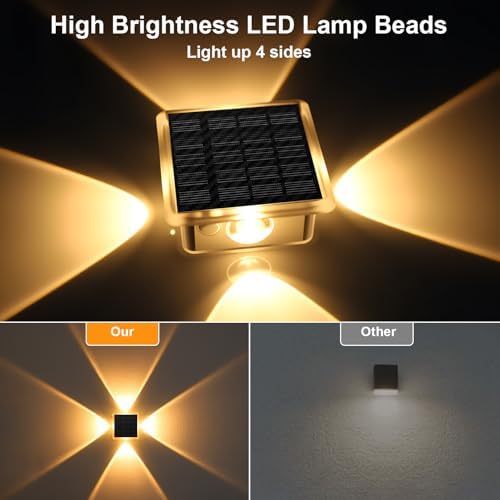 AUDLES Solar Fence Lights Outdoor, New 4-Sided Lighting Wall Lights Solar Powered with 3 Modes 3000K 4000K 6000K, IP65 Waterproof Solar Light for Patio Pathway Deck Backyard Decor-12 Pack - Image 3