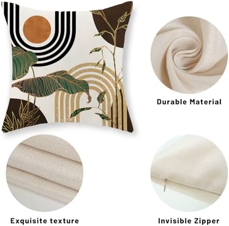 Boho Brown Pillow Covers 20x20 Set of 2 Gold Leaf Tropical Mid Century Throw Pillows Outdoor Bohemian Abstract Modern Decorative Pillowcase Farmhouse Linen Cushion Case for Couch Sofa Decor - Image 7
