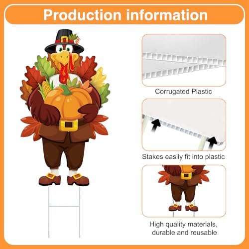 Thanksgiving Yard Decorations Outdoor, 6 Pcs Turkey Yard Signs for Thanksgiving Decorations Outside, Gooble Bless Give Thanks Be Thankful for Autumn Party Outdoor Lawn Garden Decor - Image 5