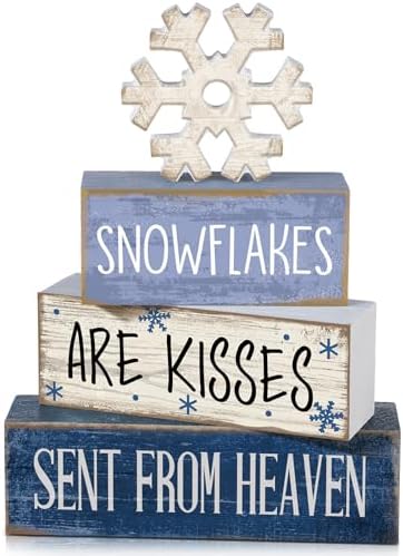 Lineshading 4 Pcs Christmas Snowflake Table Decor, Winter Wood Sign Home by Lineshading