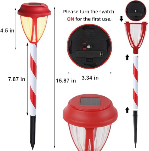 Dynaming 10Pack Solar Christmas Garden Lights, Outdoor Solar Powered Solar Candy Cane Pathway Markers, Waterproof & Auto On/Off Xmas Decorative Lights for Patio Yard Walkway Driveway Decor, Warm White - Image 2