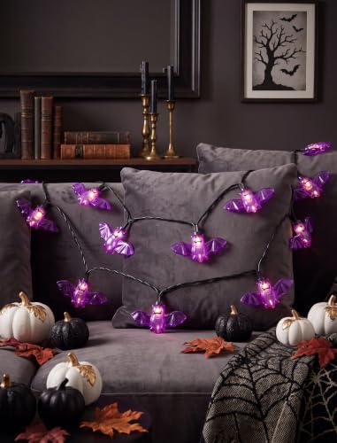8.5Ft Outdoor Halloween String Lights with 10 Purple Bat Lights Plug in - Image 6