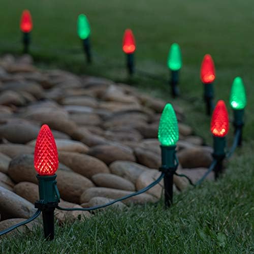 Wintergreen Lighting 50' OptiCore LED C9 Red and Green Pathway Christmas Lights, Heavy Duty Bulbs for Driveway, Walkways, 5" Commercial PathPRO Stakes, 18 Gauge Green Wire - Image 2
