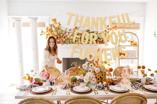Thanksgiving Decorations, Friendsgiving Decorations, Friendsgiving Banner, Glittery Thanksgiving Banner for Mantel Font Porch, TFYF Thankful for You Fall Party Decorations for Indoor Home (Pre-Assembled) (Champagne Gold) - Image 5