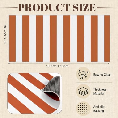 Orange White Striped Outdoor Rug 2 x 4.3 Ft, Front Door Layering Mat - Image 2
