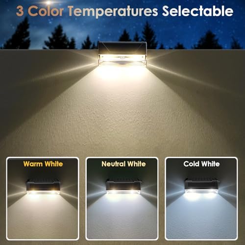 LIANGLOME 2PK Solar Fence Lights Outdoor - 3000/4000/6000K 3 Mode, IP65 Waterproof Fence Lights Solar Powered, Dusk to Dawn Solar Light for Outside, Backyard/Step/Patio/Deck/Stair Railings and Wall - Image 2