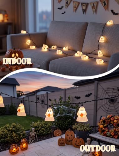 8.5FT Halloween LED Ghost String Lights Plug-In 10 White Ghosts Decor - Image 5