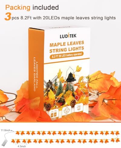 Luditek Fall Decor 3-Pack Fall Garland with Lights, Total 24.6ft 60LED - Image 7