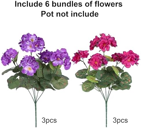 Artificial Geranium Fake Flowers for Outdoors Decoration, 6 Bundles Silk Geraniums Flower UV Resistant Look Real Faux Plants for Front Door Garden Porch Planter Patio Balcony Yard Indoor Home, Mix - Image 5