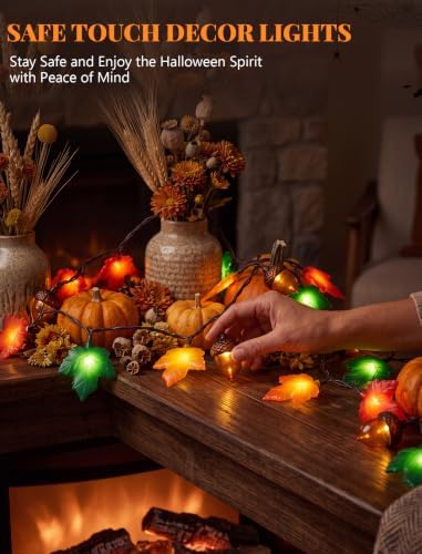 Fall String Lights 12FT 20 LED Acorn Maple Leaf Garland, Plug in Connectable Thanksgiving Lights, Waterproof Outdoor Autumn Decor for Fireplace Mantle Porch - Image 5