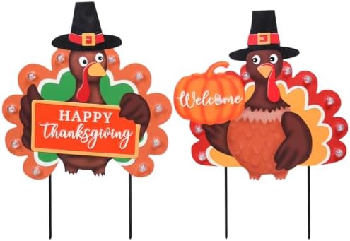 MUMTOP Thanksgiving Turkey Metal Garden Deocr Stake with LED Light Set of 2 - Image 7
