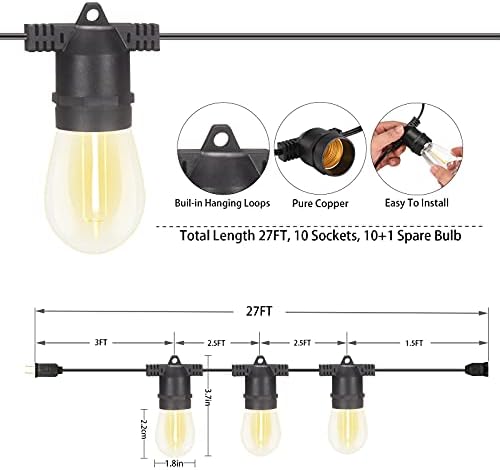 108FT (27FT*4) LED Outdoor String Light Waterproof Terrace Light, S14 Shatterproof Replaceable Bulb (4 Spare Bulbs), Connectable (Maximum 918FT) Edison Vintage Backyard, Porch, Deck Lights - Image 2
