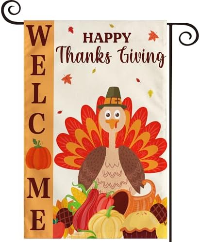 OHOME Thanksgiving Decorations - Welcome Garden Flag | Thanksgiving Decor Outdoor Outside - Friendsgiving Party Decorations Essentials Double-Side Backdrop Banner for Garden Porch Patio Lawn,12x18 Inch by OHOME