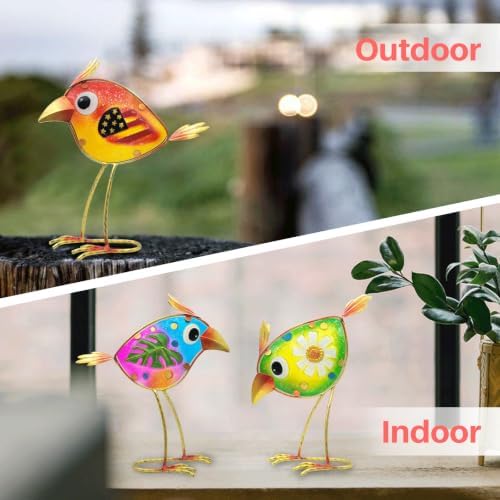 Garden Decor for Outside Set of 3, Colorful Metal & Glass Bird Decor for Outdoor, Indoor, Patio, Porch, Backyard, Balcony, Lawn, Yard Decorations, Patriotic Whimsy Birthday Gift for Gardener - Image 6
