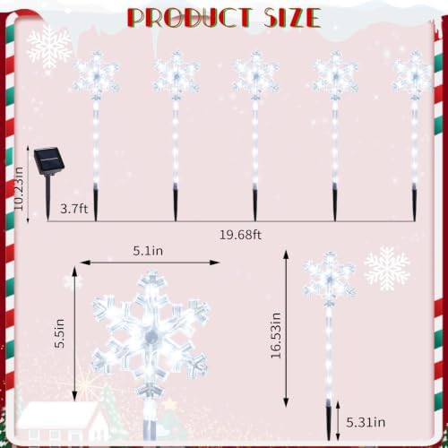 BRIGHTDECK Solar Christmas Snowflake Pathway Lights Outdoor Decor, 20 Pack - Image 2