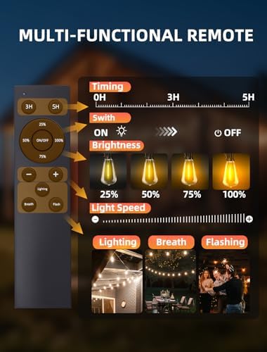 Outdoor Patio String Lights: 200Ft 60M Outside Waterproof Light - Remote Dimmable ST38 Shatterproof Bulb Connectable Hanging Outdoor Electric Lighting - Backyard Yard Gazebo Porch Party - Image 5