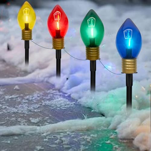 GOOTHY Jumbo C9 Christmas Pathway Lights Outdoor, 2 Pack 7Ft Christmas Decorations String Lights with 8 LED Jumbo Multicolor Bulb Marker Stakes Lights for Outdoor Walkway Lawn Yard Garden - Image 7
