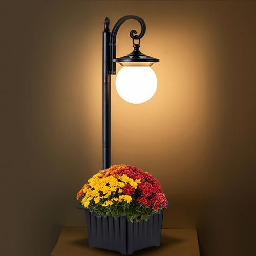 Solar Lamp Post Light with Planter and Globe Shade by YonaveilLighting