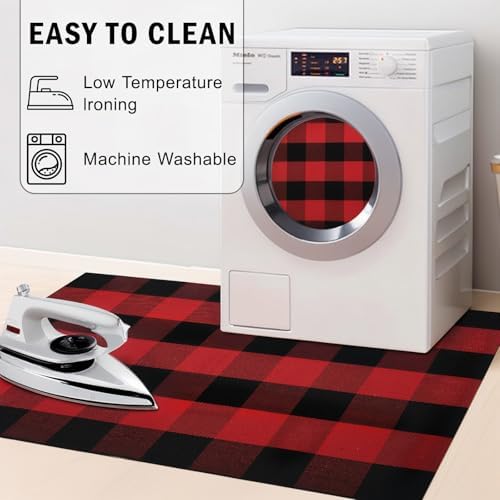 Buffalo Plaid Outdoor Rug 27.5" x 43" Red and Black Checkered Area Rug Washable Christmas Doormats Indoor Outdoor Rugs for Layered Front Door Mats, Porch, Entryway, Kitchen, Farmhouse - Image 6