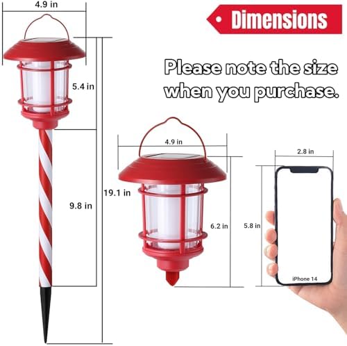Dynaming 6 Pack Christmas Solar Flame Garden Lights Outdoor, Dual Use Flickering Flame Torch Candy Cane Pathway Marker, Xmas Hanging Lantern Lights, Waterproof & Auto On/Off for Patio Walkway Driveway - Image 2