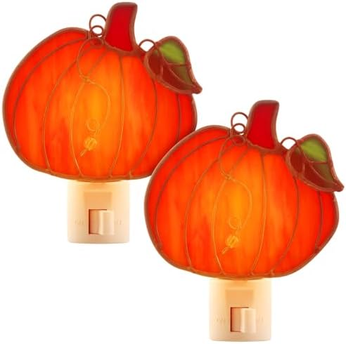 Baquler 2 Pcs Stained Glass Pumpkin Night Light Plug in Wall by Baquler